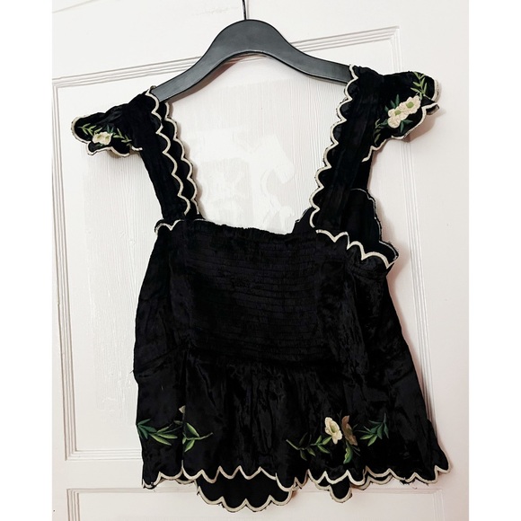 Maeve Velvet Ruffle-Strap Scallop Tea Towel Peplum Top - Picture 2 of 3